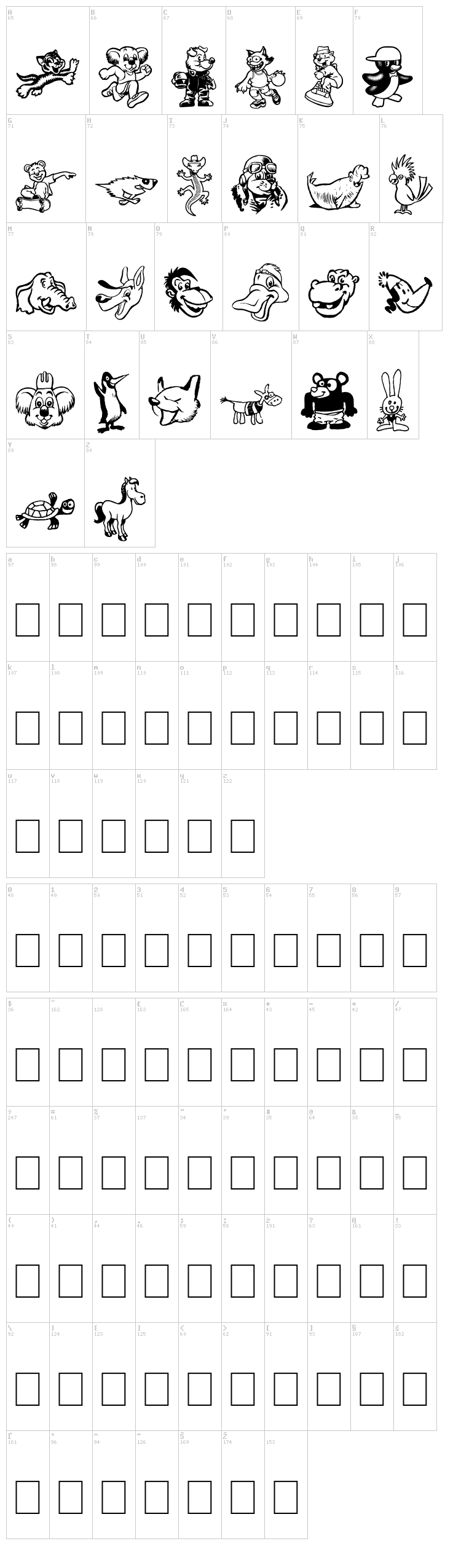 Toonimals 2 font map